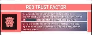 Red CS2 warning about a low trust level in the party