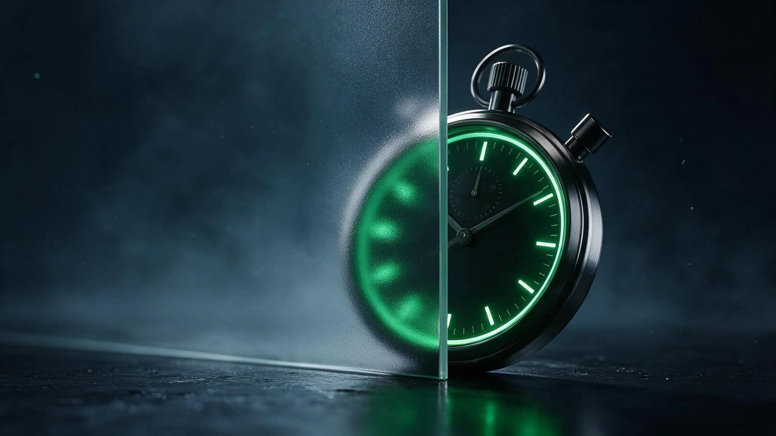 A stopwatch half hidden behind frosted glass